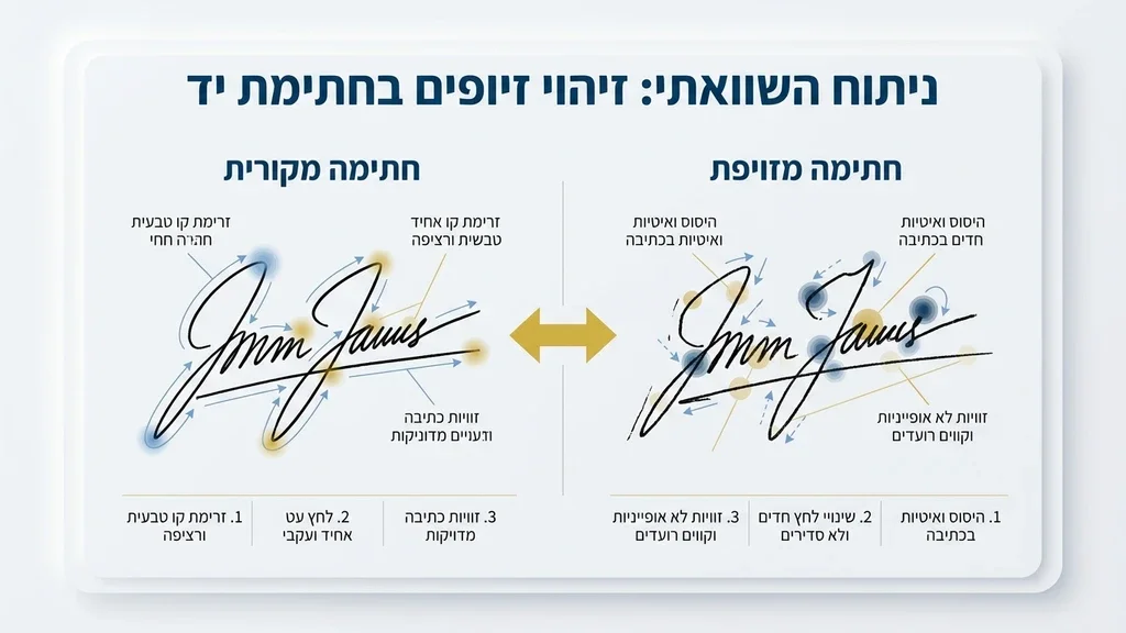 בדיקת חתימות וזיופי מסמכים תחת מיקרוסקופ במעבדה